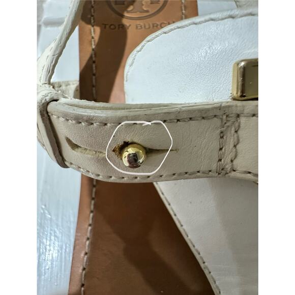 Tory Burch Womens White Leather Thong Wedge Sandals Size Unknown - Picture 6 of 6